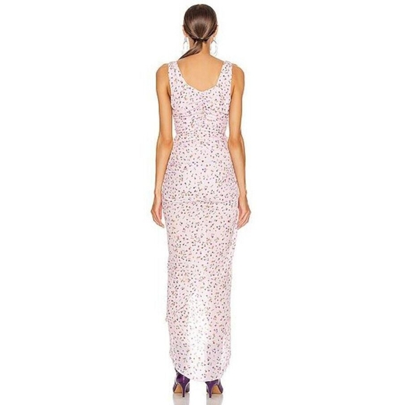 NICHOLAS Pink Purple Silk Floral Drape Front Ruched Hi Low Midi Dress Size 16 - Picture 2 of 12